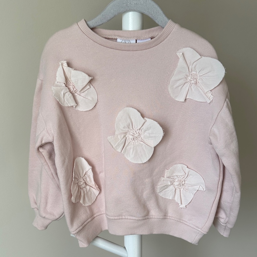 Zara Light Pink Floral Appliqué Sweatshirt 3-4 Years